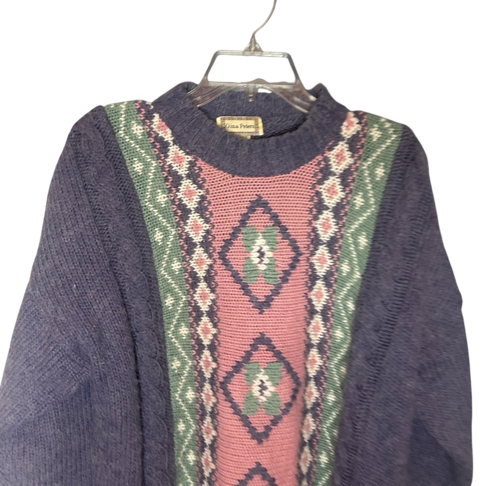 Vintage 90s Gina Peters Knit Sweater Aztec Cabin Grandpa Y2K Large - Picture 2 of 10